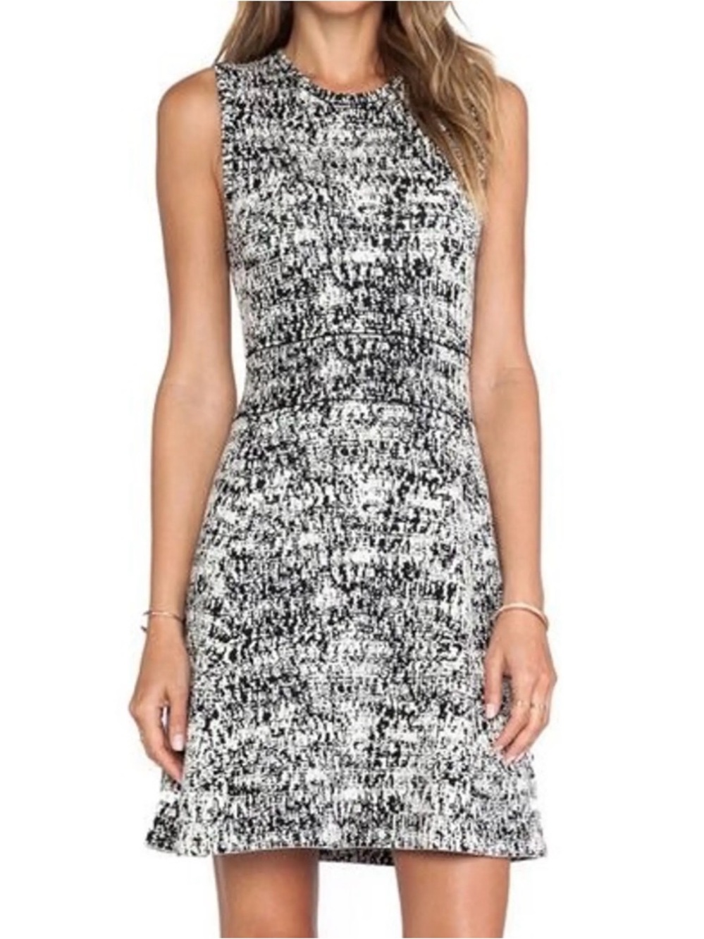 Theory Sleeveless Black & White Knit Fit-and-Flare Dress